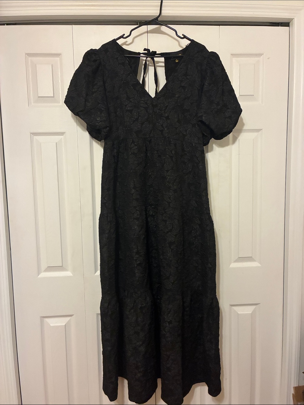 Sugarlips Black Lace Maxi Dress with Puff Sleeves